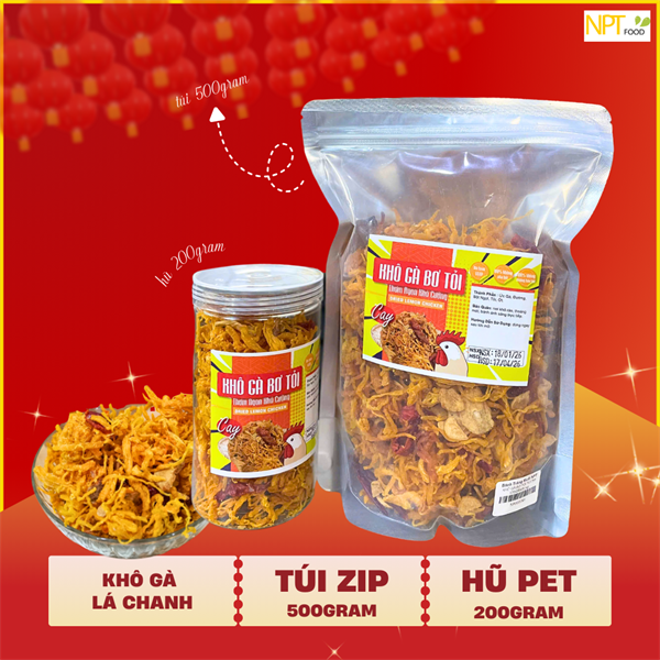  KHÔ GÀ BƠ TỎI TÚI ZIP 500GRAM 