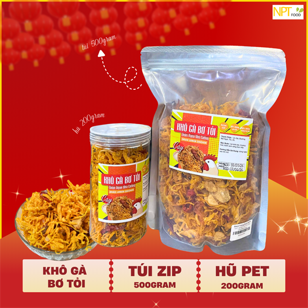  KHÔ GÀ BƠ TỎI TÚI ZIP 500GRAM 