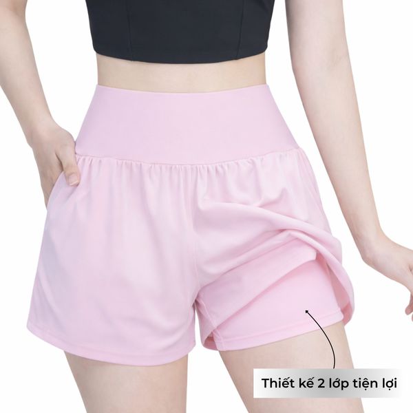 Quần đùi thể thao nữ 2 lớp lưng cao High waist shorts A084