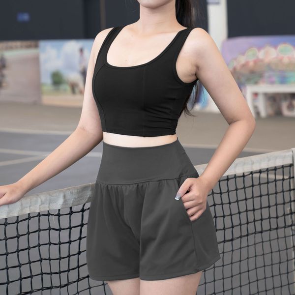Quần đùi thể thao nữ 2 lớp lưng cao High waist shorts A084