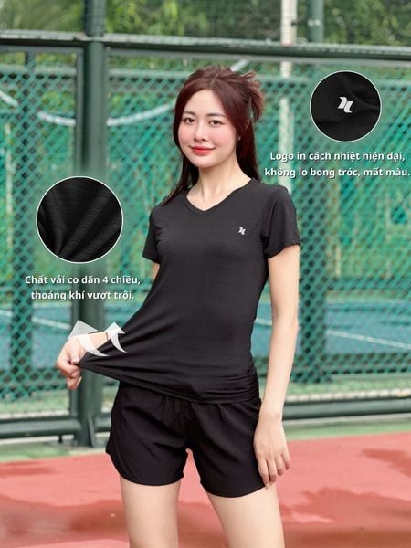 Áo thun thể thao nữ cổ tim - A006