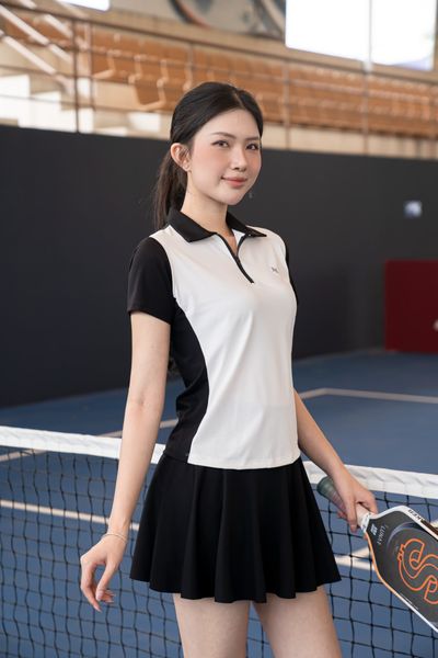 Áo polo thể thao nữ Signature chất vải EXCOOL Elite, phối màu tối giản cao cấp- A234