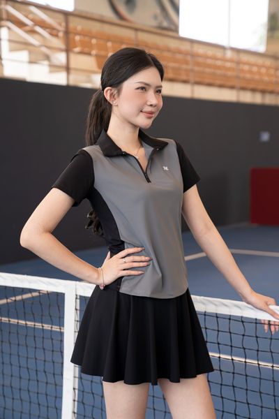 Áo polo thể thao nữ Signature chất vải EXCOOL Elite, phối màu tối giản cao cấp- A234