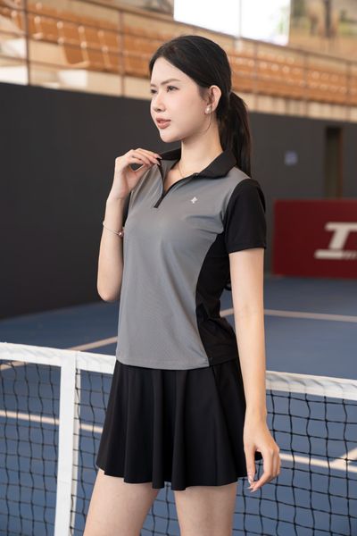 Áo polo thể thao nữ Signature chất vải EXCOOL Elite, phối màu tối giản cao cấp- A234