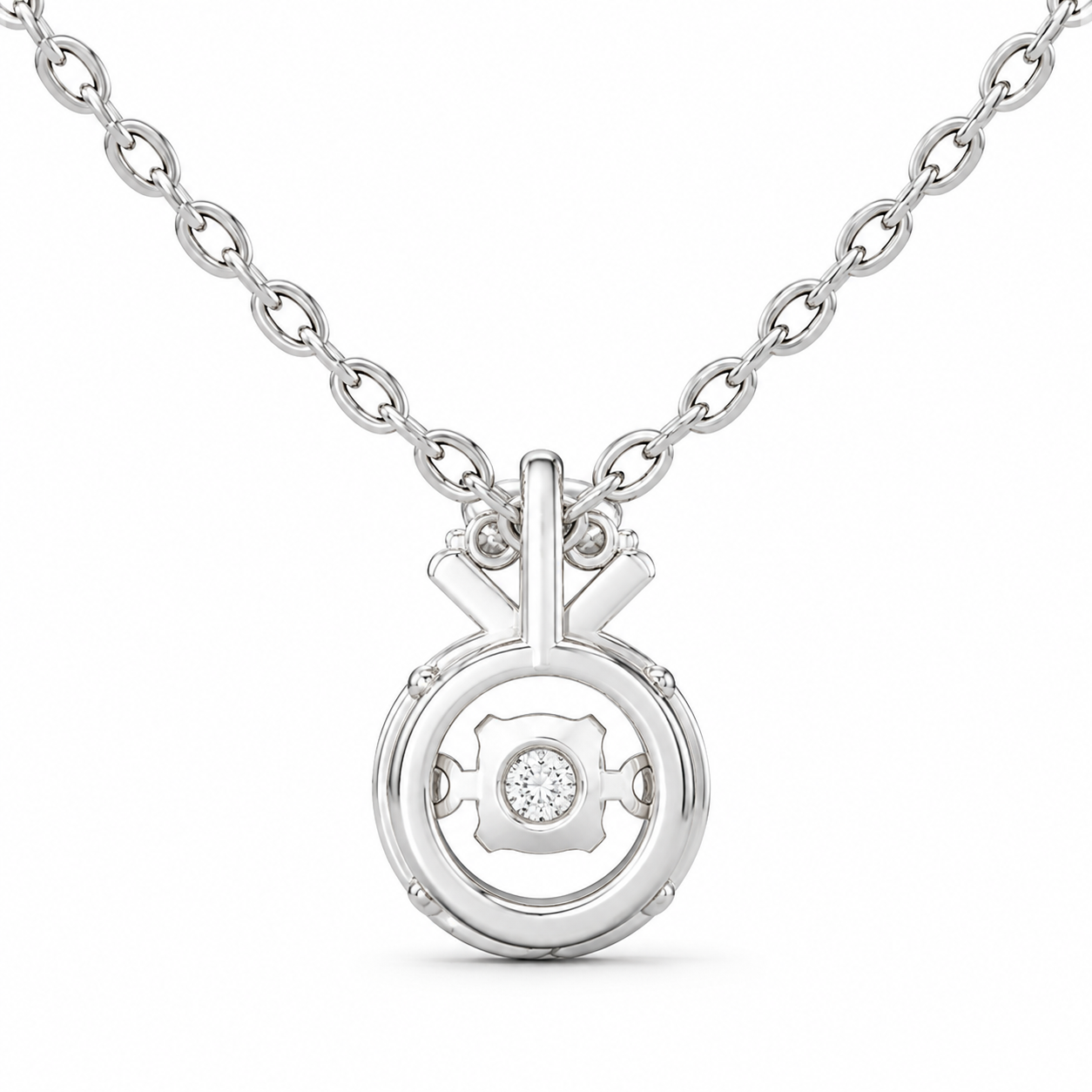  Dây chuyền bạc nữ Dancing Stone mạ Rhodium hình vương miện đính đá CZ 3mm 