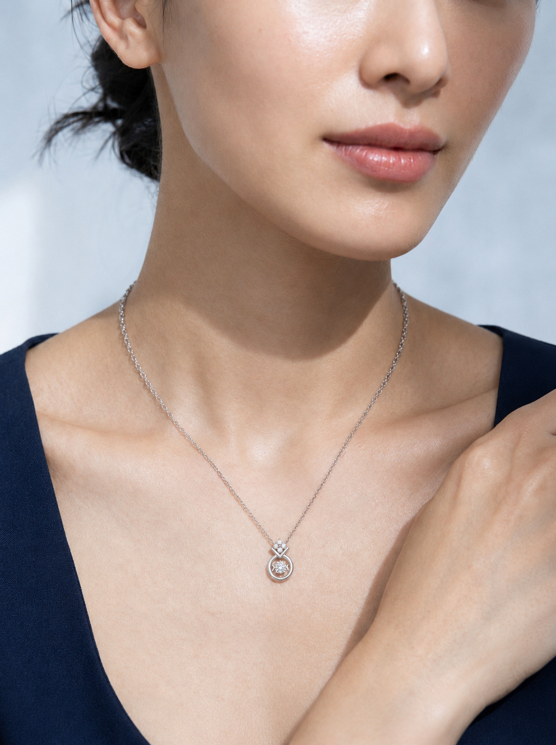  Dây chuyền bạc nữ Dancing Stone mạ Rhodium hình vương miện đính đá CZ 3mm 