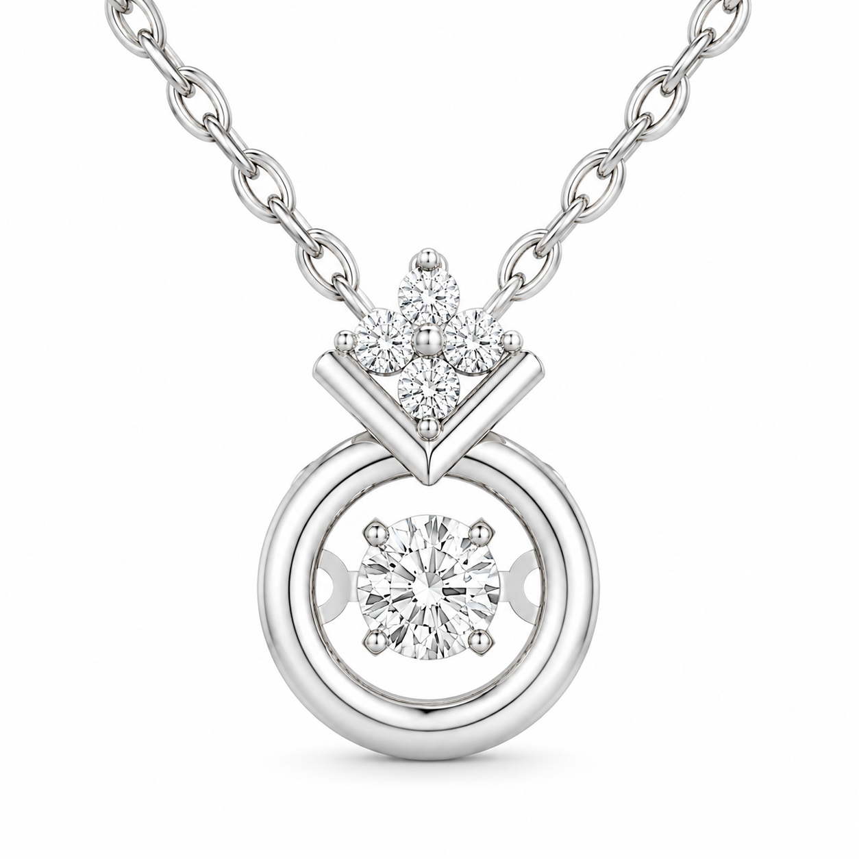  Dây chuyền bạc nữ Dancing Stone mạ Rhodium hình vương miện đính đá CZ 3mm 
