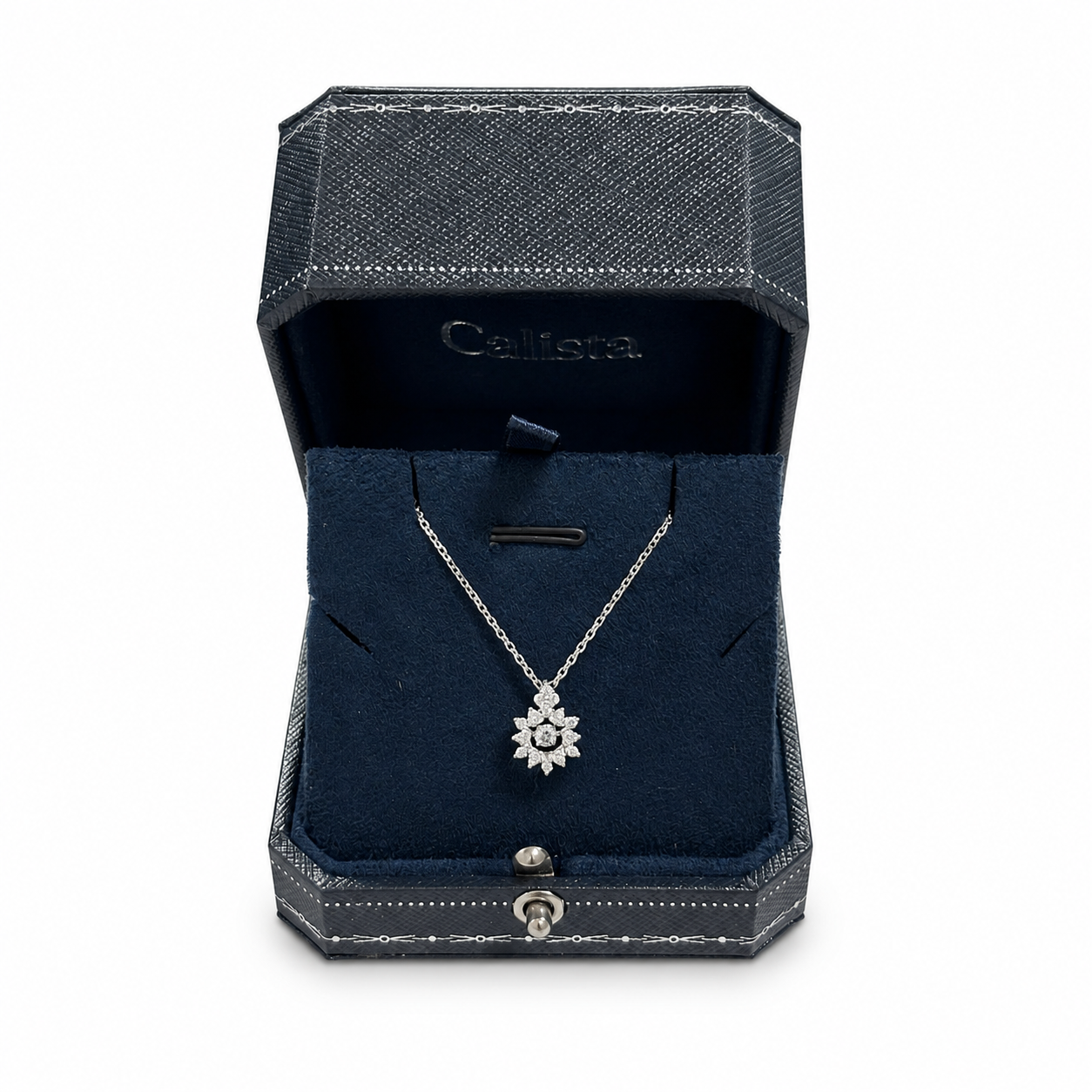  Dây chuyền bạc nữ  Dancing Stone mạ Rhodium hình hoa hướng dương đính đá CZ 3.0mm 