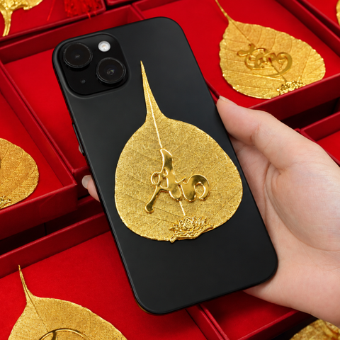 Lá bồ đề chữ An dát vàng 24K
