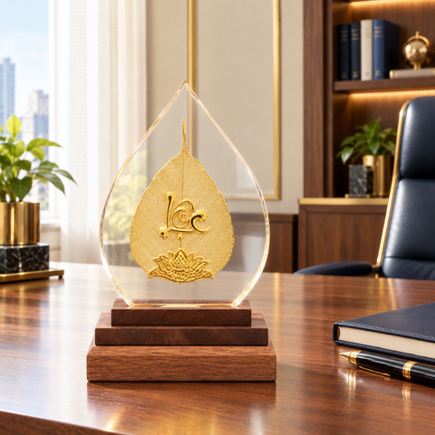 Lá bồ đề chữ Lộc dát vàng 24K