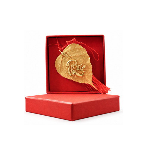 Lá bồ đề chữ Phúc dát vàng 24K