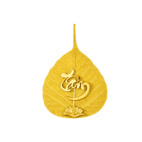 Lá bồ đề chữ Tâm dát vàng 24K