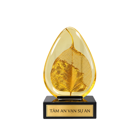 Lá bồ đề Tâm an vạn sự an dát vàng 24K