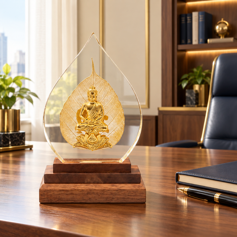 Lá bồ đề tượng Phật dát vàng 24K