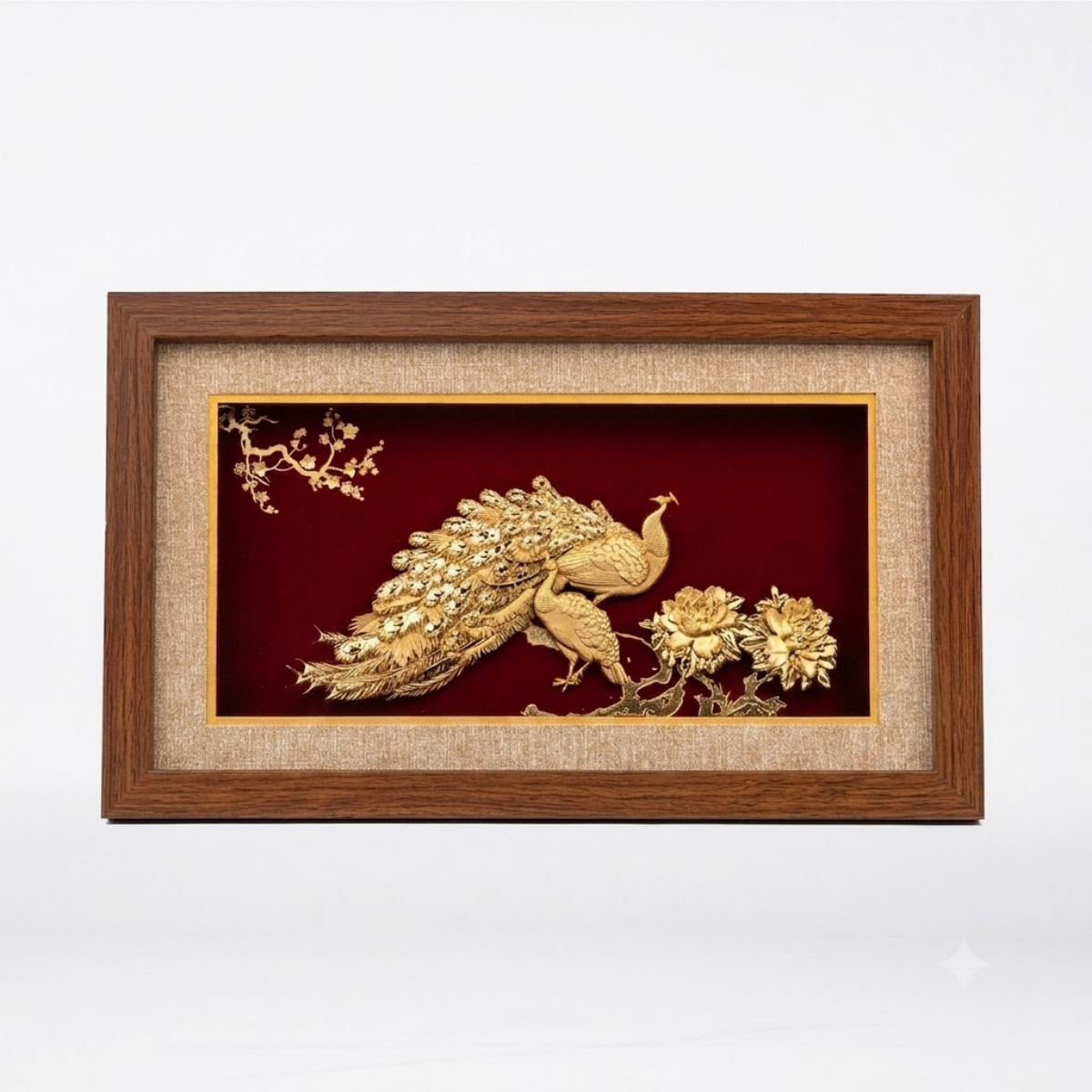  Tranh đôi chim công dát vàng 24K (Mẫu 81x46cm) 