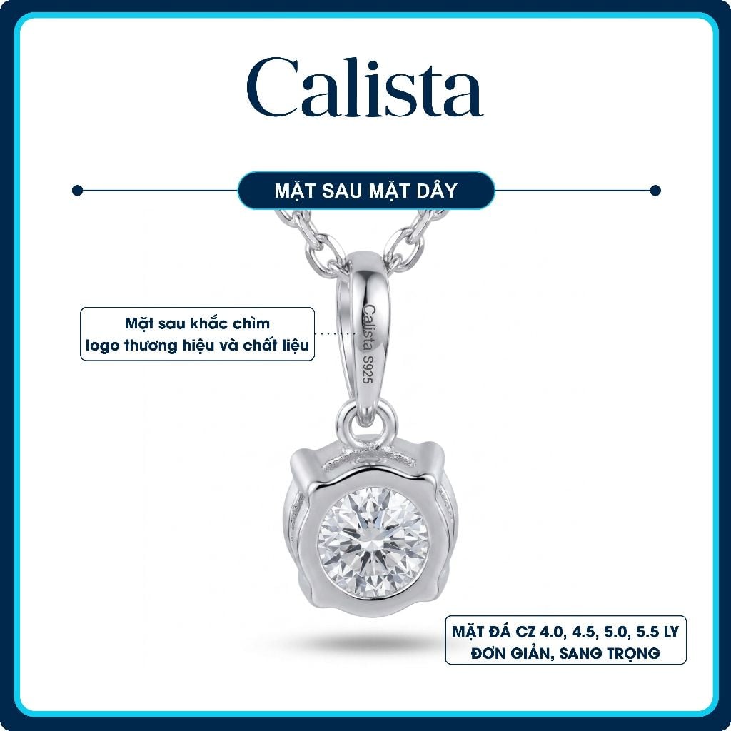  Dây chuyền bạc nữ Calista mặt đá CZ 4.0, 4.5, 5.0, 5.5 ly sang trọng, lấp lánh 