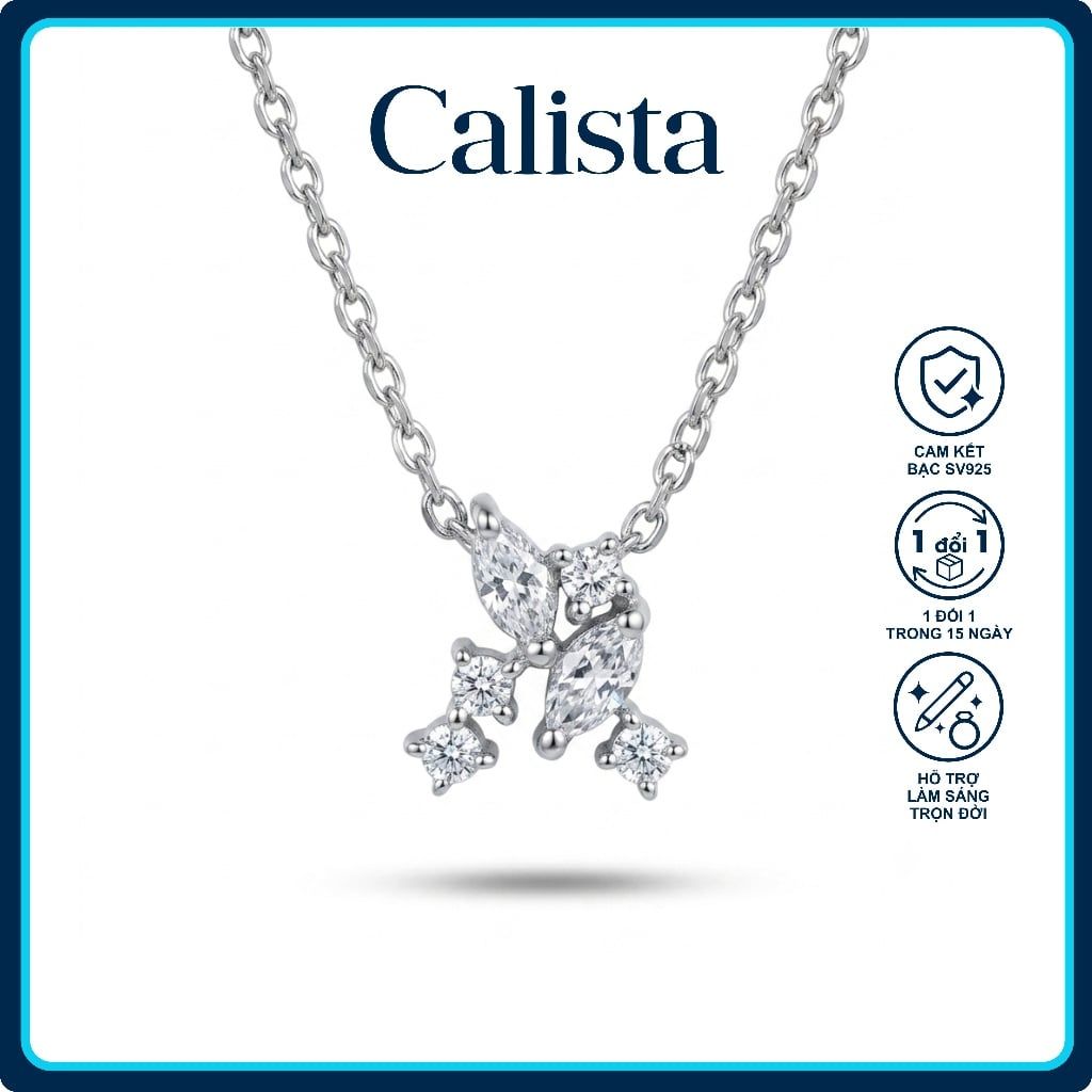  Dây chuyền bạc nữ Calista thiết kế bất đối xứng đá CZ lấp lánh 