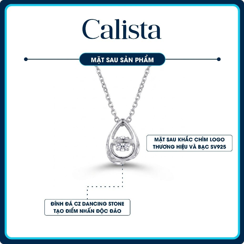  Dây chuyền bạc nữ Calista Dancing Stone hình giọt nước cách điệu mạ Rhodium 