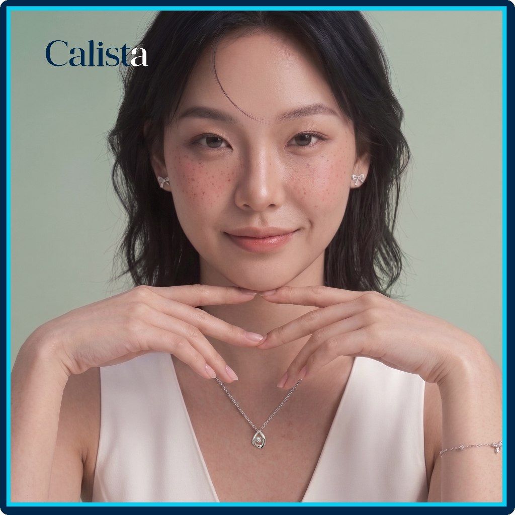  Dây chuyền bạc nữ Calista Dancing Stone hình giọt nước cách điệu mạ Rhodium 