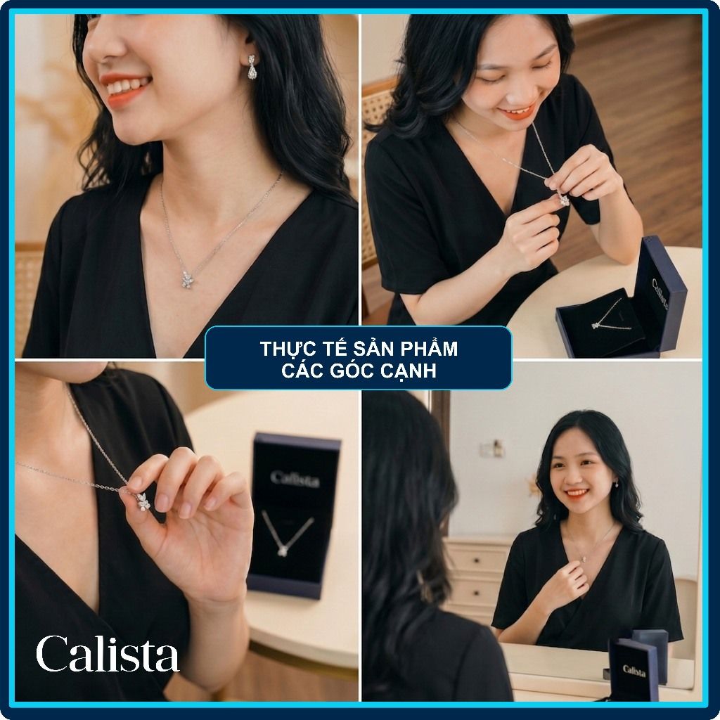  Dây chuyền bạc nữ Calista thiết kế bất đối xứng đá CZ lấp lánh 