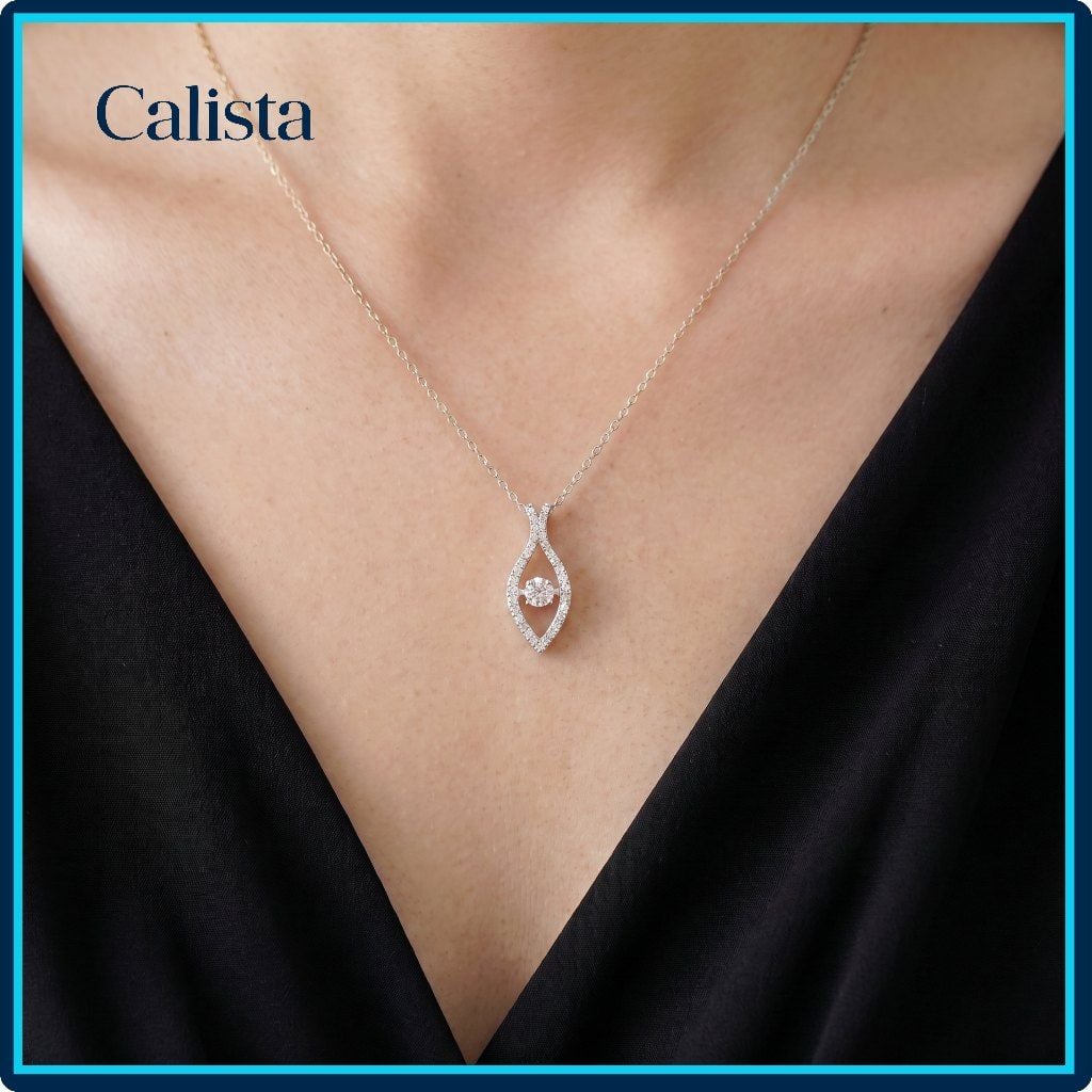  Dây chuyền bạc nữ Calista Dancing Stone mặt hình cá mạ Rhodium 
