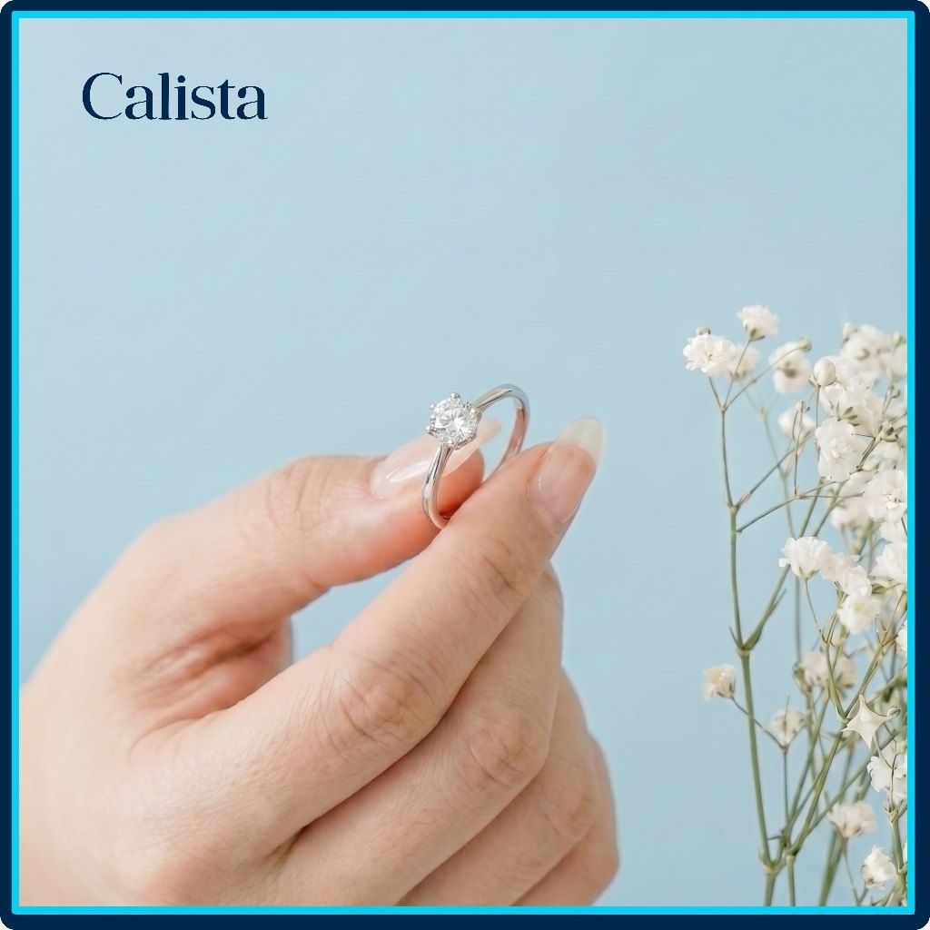  Nhẫn bạc nữ Calista ổ đá 6 chấu xoáy lệch tâm sang trọng 