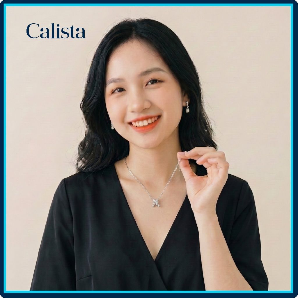  Dây chuyền bạc nữ Calista thiết kế bất đối xứng đá CZ lấp lánh 