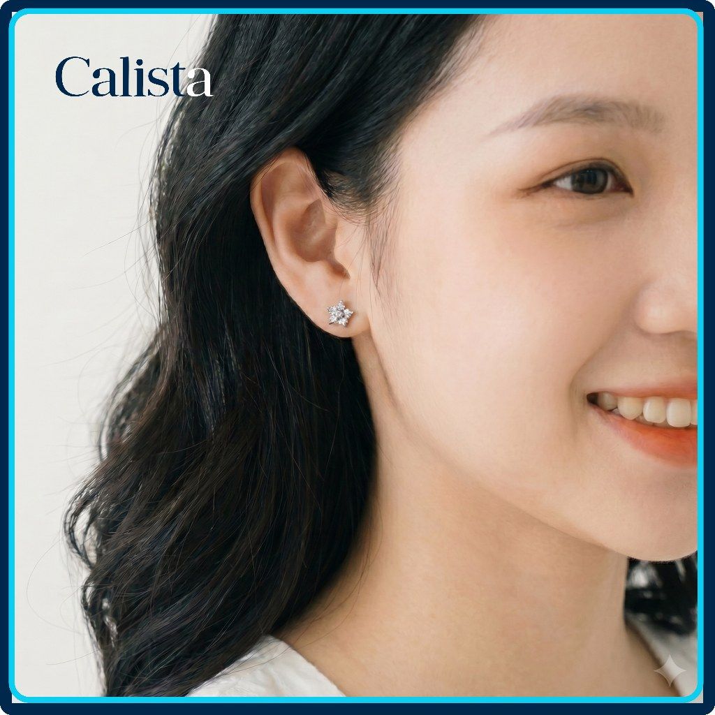  Khuyên tai hình bông tuyêt bạc S925 nữ Calista Đính Đá CZ lấp lánh cao cấp 
