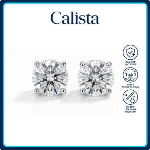 Khuyên tai nữ nụ đá bạc S925 Mạ Rhodium Calista Đính Đá CZ lấp lánh cao cấp