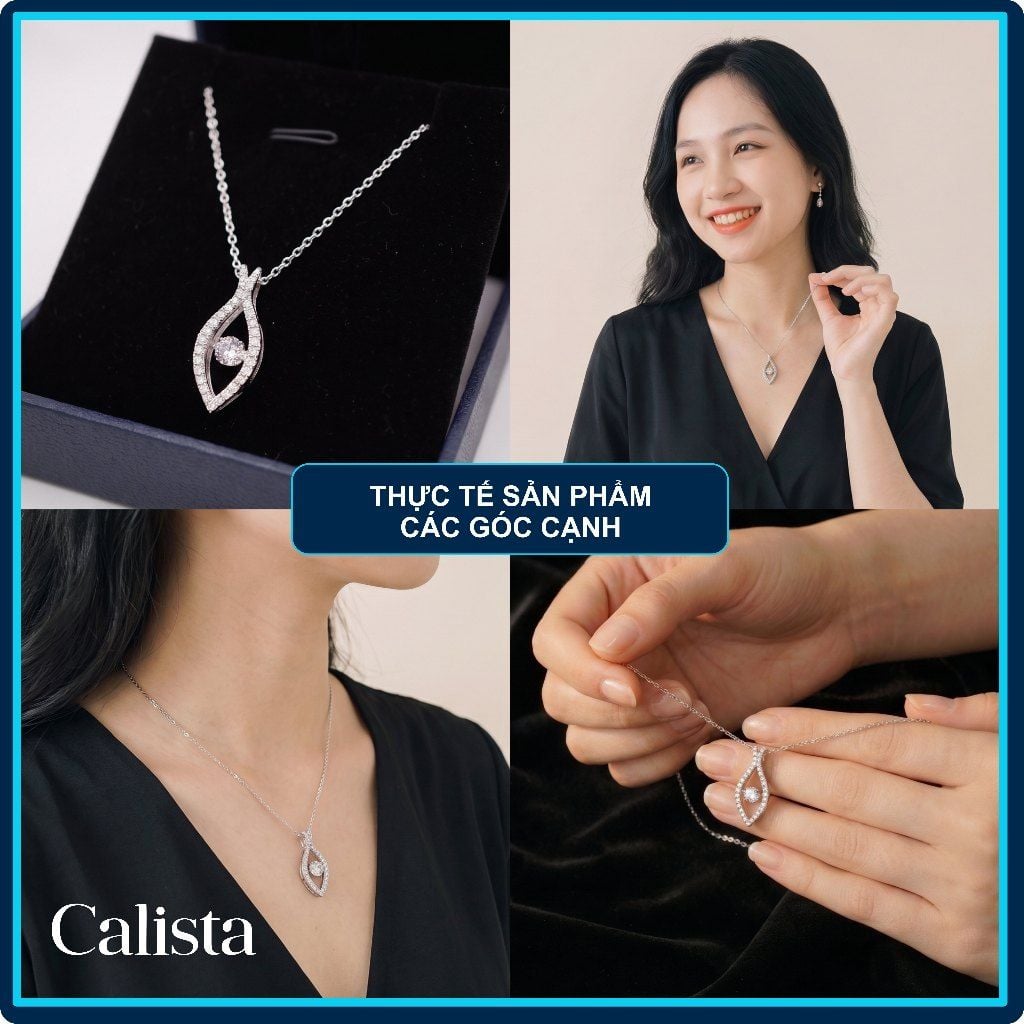  Dây chuyền bạc nữ Calista Dancing Stone mặt hình cá mạ Rhodium 