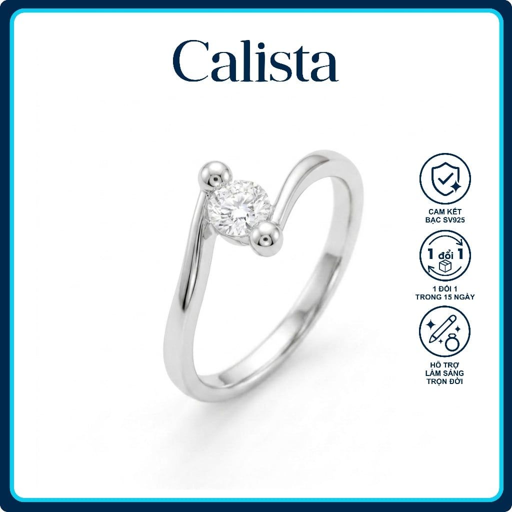  Nhẫn bạc nữ Calista ổ đá hai chấu xoáy sang trọng 