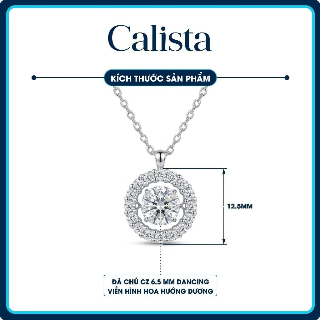  Dây chuyền bạc nữ Calista Dancing Stone mạ Rhodium hình hoa hướng dương đính đá CZ 6.5mm 