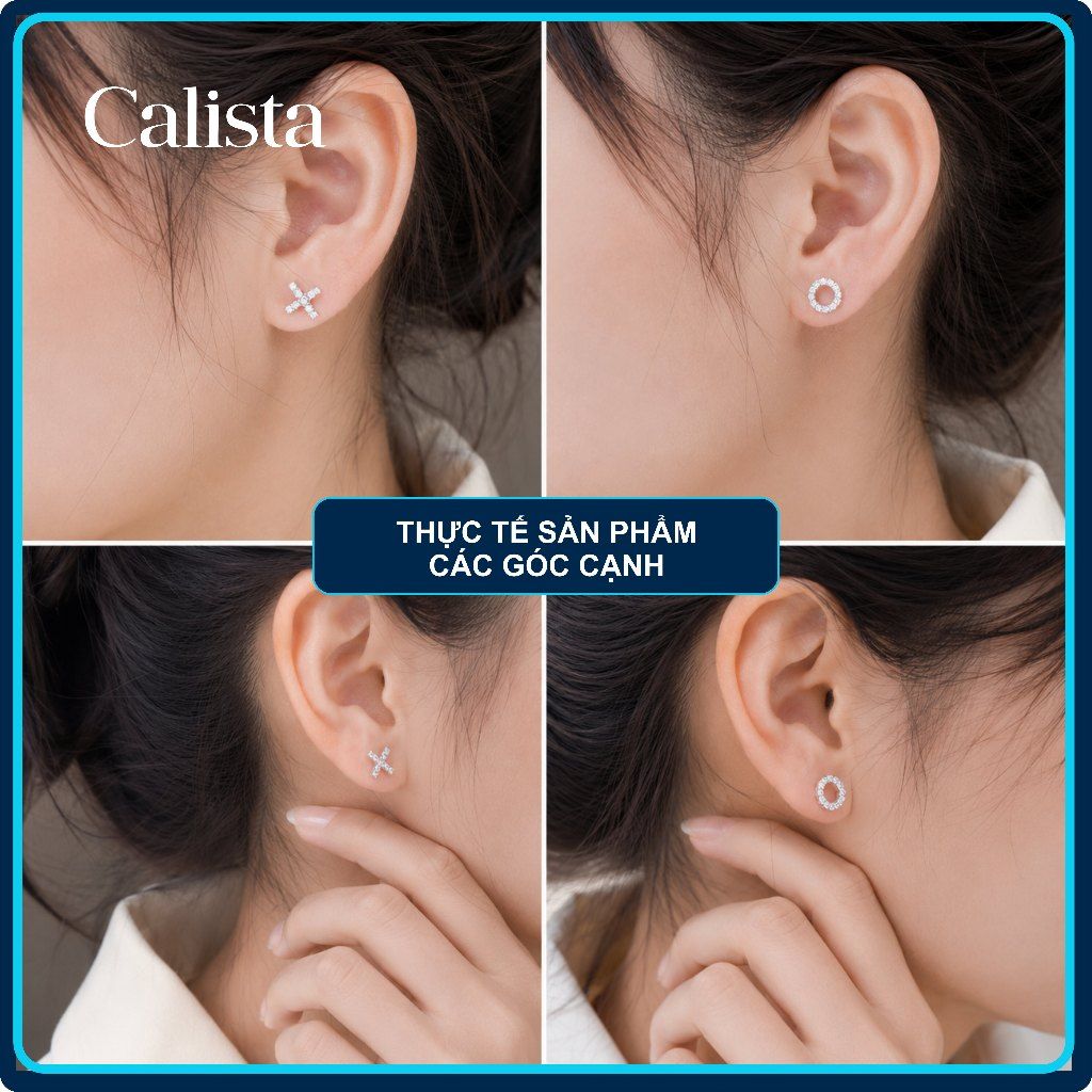  Khuyên tai hình chữ X O bạc S925 nữ Calista Đính Đá CZ lấp lánh cao cấp 