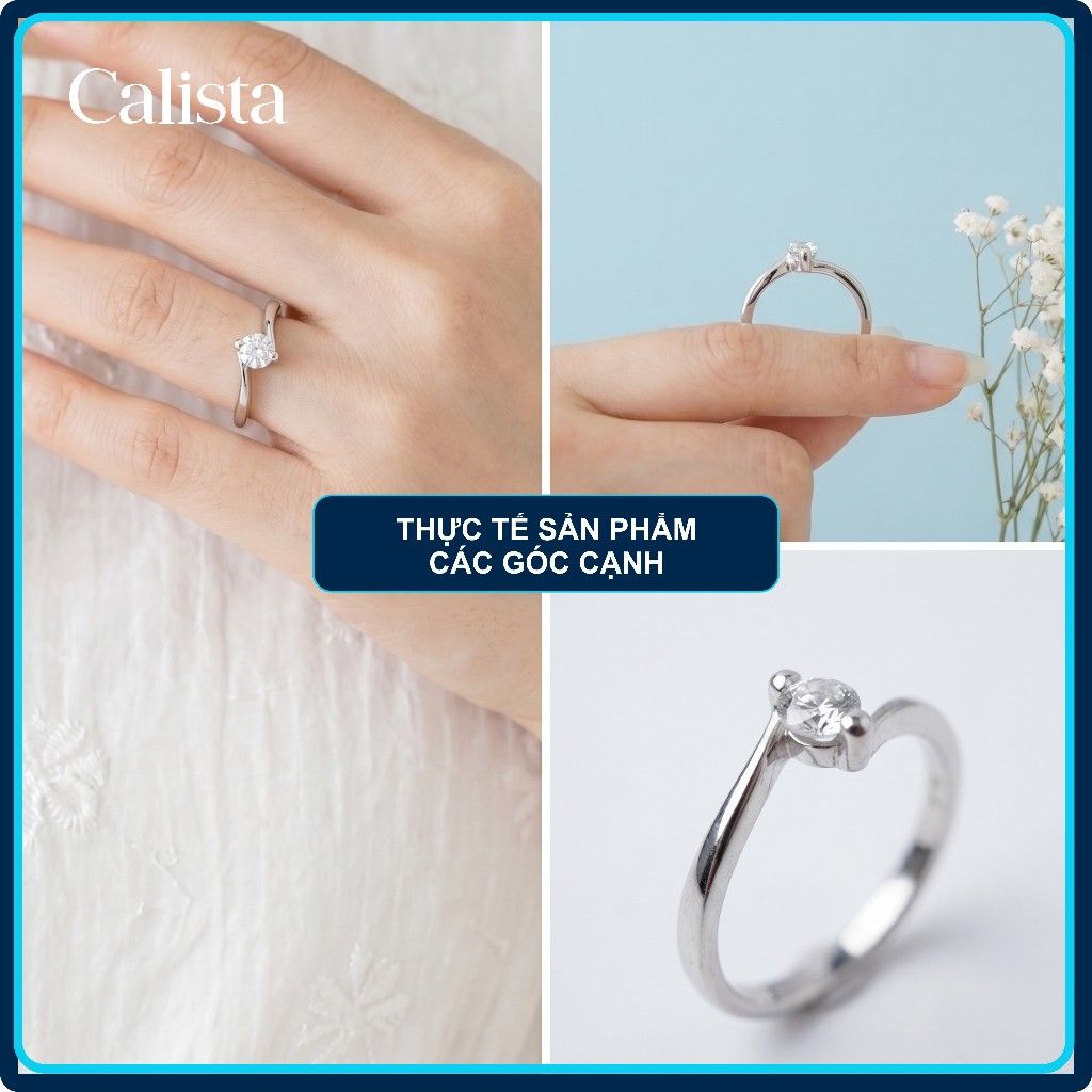  Nhẫn bạc nữ Calista ổ đá hai chấu xoáy sang trọng 