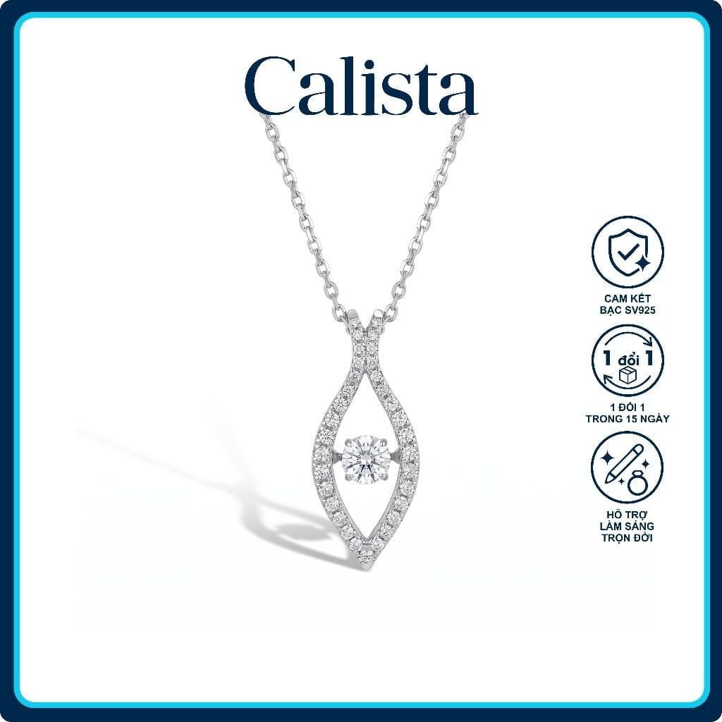  Dây chuyền bạc nữ Calista Dancing Stone mặt hình cá mạ Rhodium 
