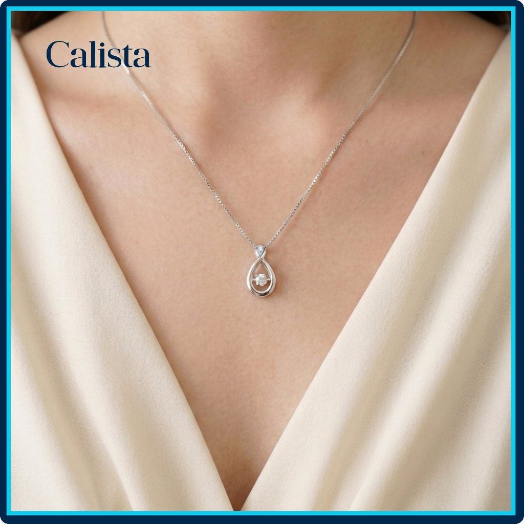  Dây chuyền bạc nữ Calista Dancing Stone hình vô cực cách điệu mạ Rhodium 
