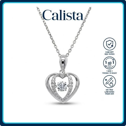 Dây chuyền bạc nữ Dancing Stone mạ Rhodium hình trái tim cách điệu đính đá CZ