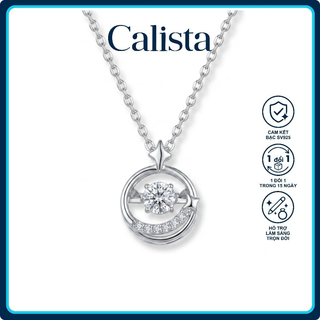  Dây chuyền bạc nữ Calista Dancing Stone mạ Rhodium hình ngân hà cách điệu đính đá CZ 