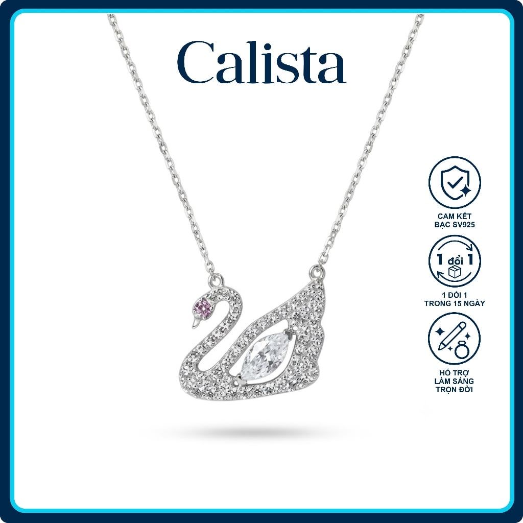  Dây Chuyền Bạc S925 Calista Mặt Hình Thiên Nga mạ Rhodium Đính Đá CZ Cao Cấp, 