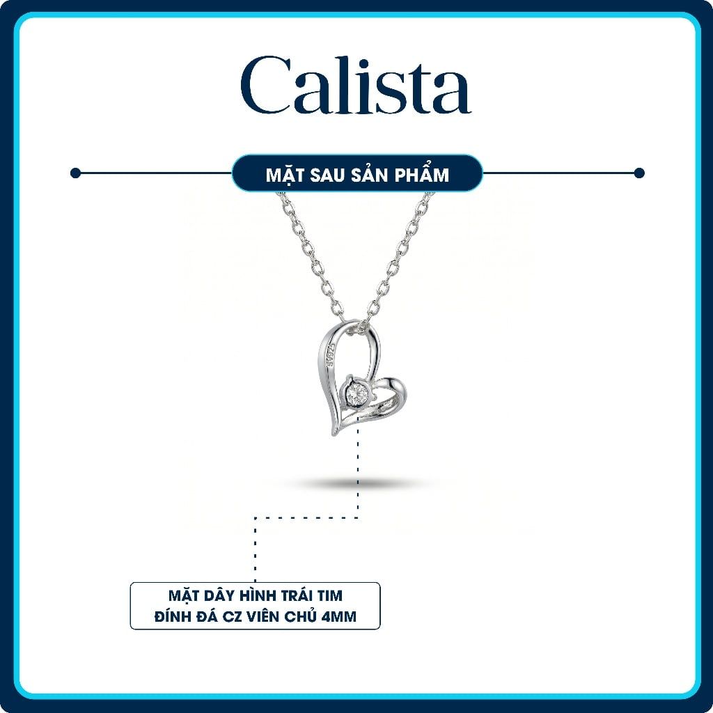  Dây chuyền bạc nữ Calista mặt trái tim cách điệu đá CZ 3 ly lấp lánh 