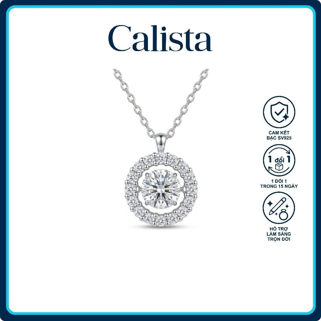  Dây chuyền bạc nữ Calista Dancing Stone mạ Rhodium hình hoa hướng dương đính đá CZ 6.5mm 