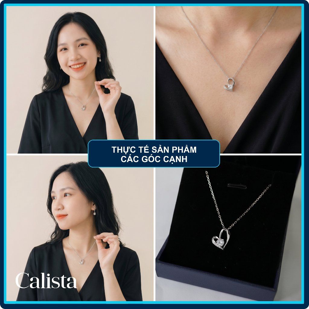  Dây chuyền bạc nữ Calista mặt trái tim cách điệu đá CZ 3 ly lấp lánh 
