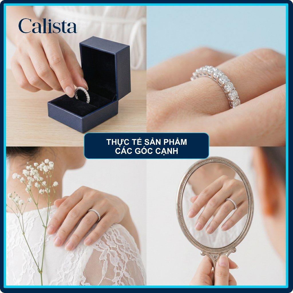  Nhẫn bạc nữ Calista ổ đá 6 chấu xoáy Twist sang trọng 