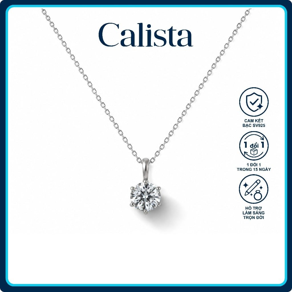  Dây chuyền bạc nữ Calista mặt đá CZ 8 ly sang trọng, lấp lánh 
