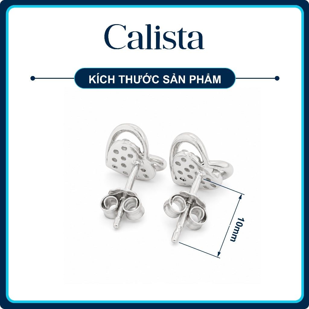  Khuyên tai nữ hình trái tim đính đá CZ bạc S925 Calista lấp lánh cao cấp 