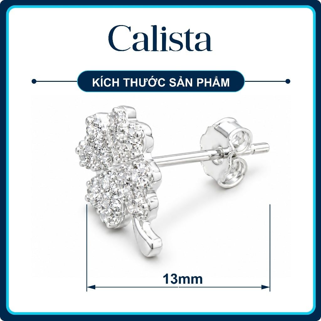 Khuyên tai nữ hình cỏ 4 lá bạc S925 Calista Đính Đá CZ lấp lánh cao cấp may mắn 