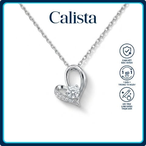 Dây chuyền bạc nữ Calista mặt trái tim cách điệu đá CZ 3 ly lấp lánh
