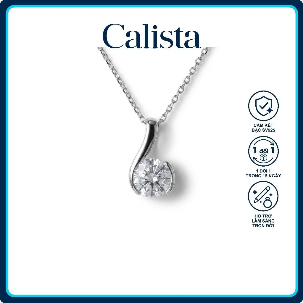  Dây chuyền bạc nữ Calista mặt nốt nhạc cách điệu đá CZ 4.5 ly lấp lánh 