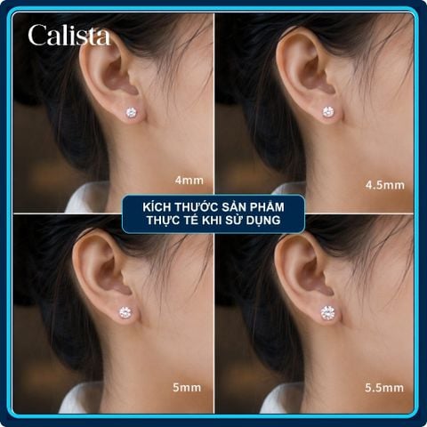 Khuyên tai nữ nụ đá bạc S925 Mạ Rhodium Calista Đính Đá CZ lấp lánh cao cấp