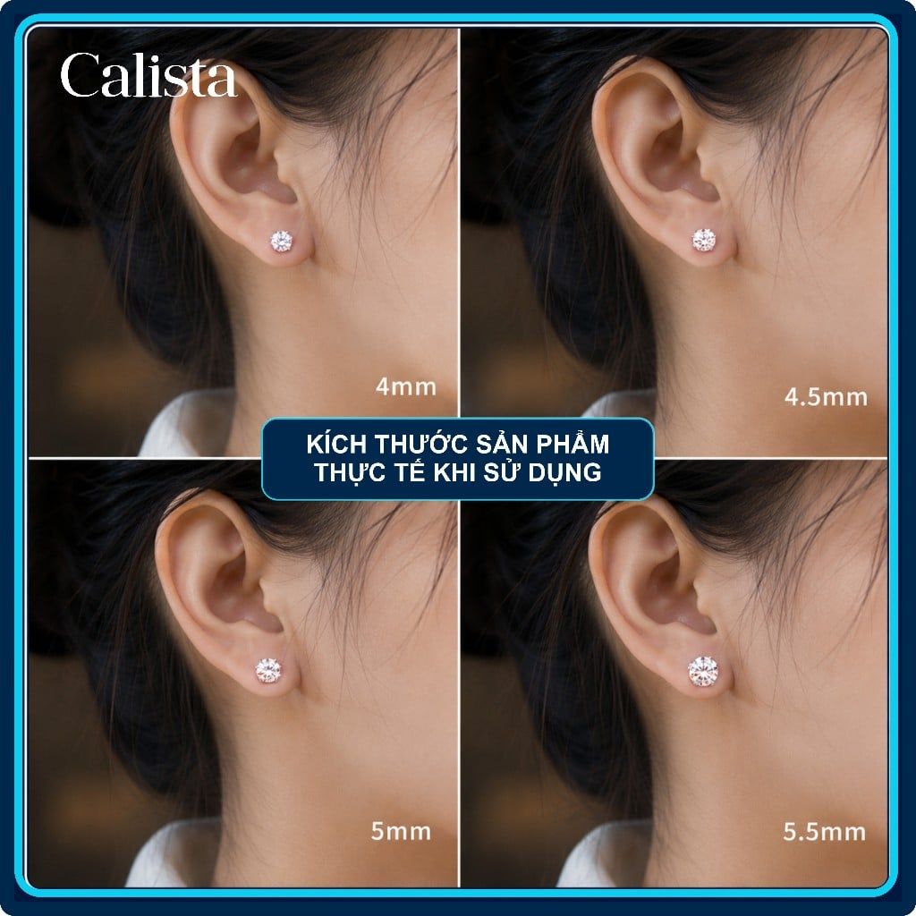  Khuyên tai nữ nụ đá bạc S925 Mạ Rhodium Calista Đính Đá CZ lấp lánh cao cấp 